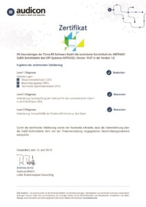 GoBD Zertifikat der RR Software GmbH für ANTRAGO