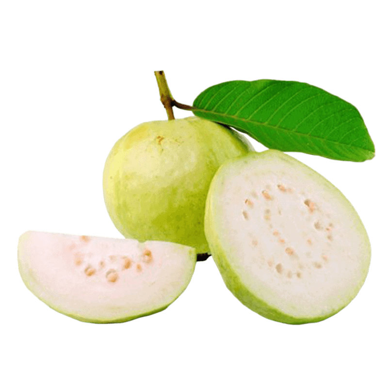 Frische indische Guave mit grünem Blatt, asiatischer Lebensmittel Online-Shop.