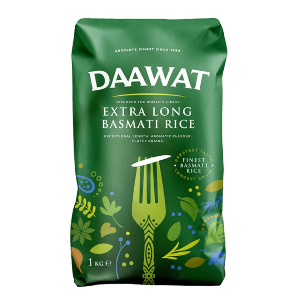 Asiatischer Basmati Reis im Online-Shop, 1 kg Packung, hochwertig und aromatisch.