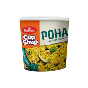 Asiatische Lebensmittel Online-Shop, Poha Instant Mahlzeit in Becher, asiatischer Snack.