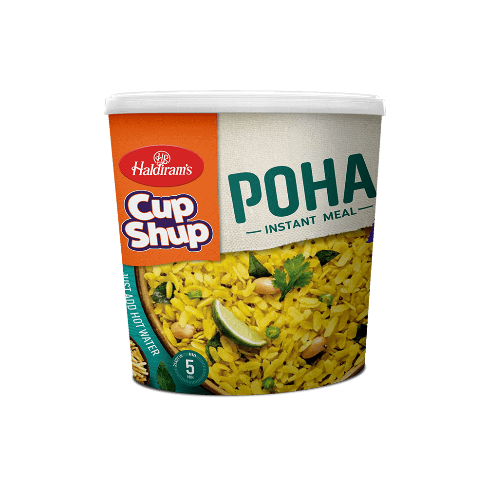 Asiatische Lebensmittel Online-Shop, Poha Instant Mahlzeit in Becher, asiatischer Snack.