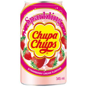 Erfrischende Chupa Chups Sparkling Erdbeer-Getränk 345ml.