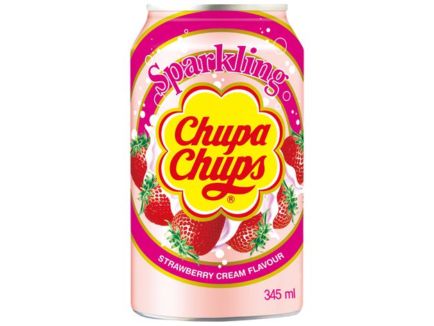 Erfrischende Chupa Chups Sparkling Erdbeer-Getränk 345ml.