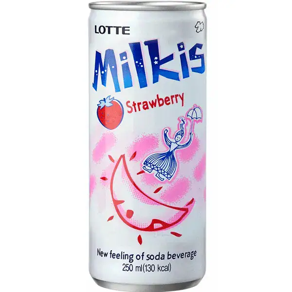 Asiatischer Lebensmittel Online-Shop, Erdbeer-Milchgetränk in Dose.