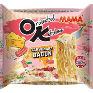 Asiatische Lebensmittel Online-Shop, Instant Nudelpackung mit Carbonara Bacon Geschmack.