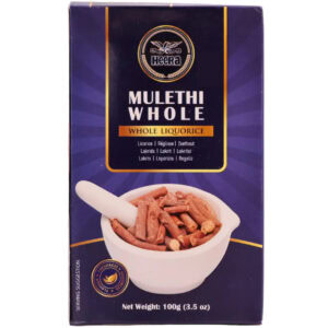 Asiatischer Lebensmittelladen - Whole Mulethi 100g in Verpackung.
