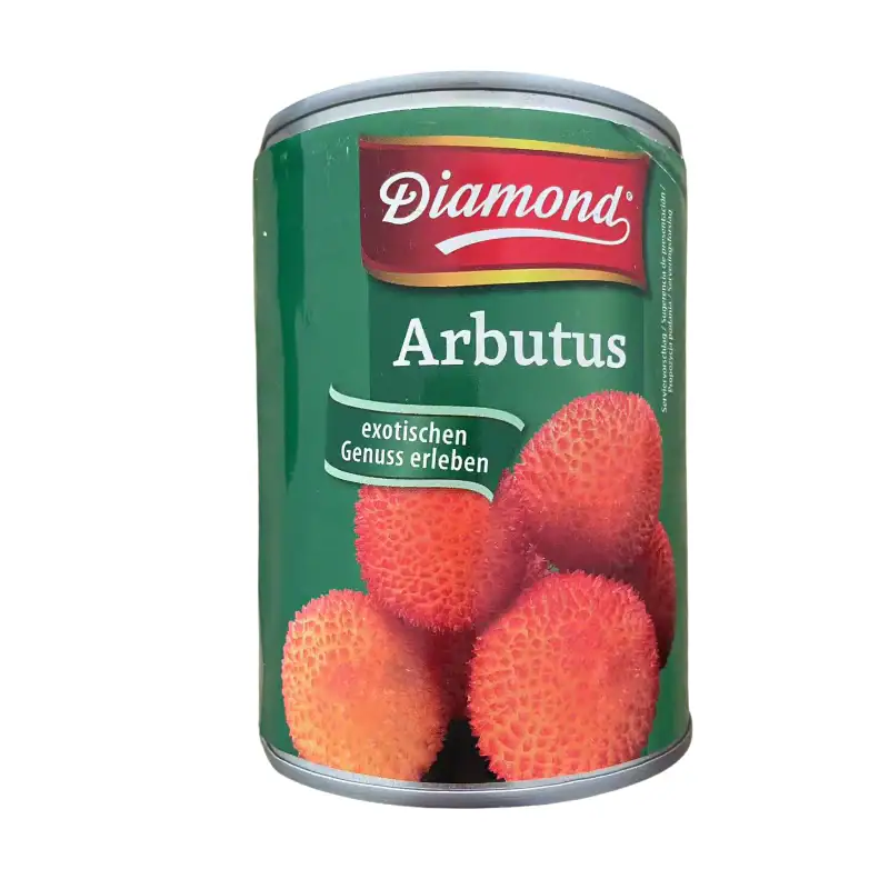 Konservendose mit Arbutus-Früchten, asiatischer Lebensmittel Online-Shop.
