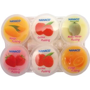 Verschiedene asiatische Puddingsorten im Online-Shop, Mango, Lychee, Honig Melone, Erdbeere, Orange.
