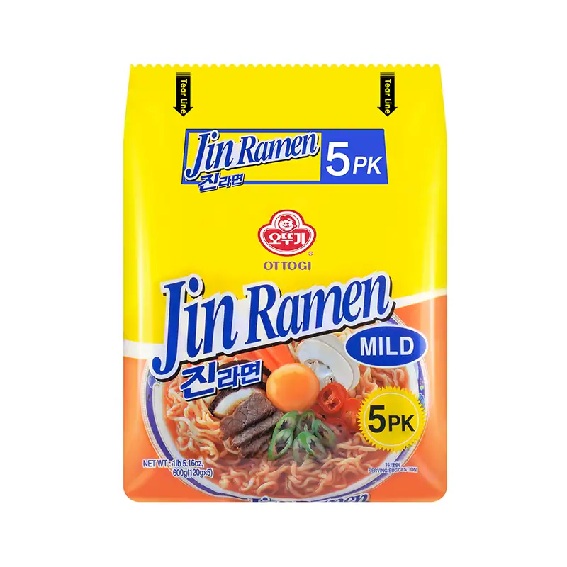 Asiatischer Jin Ramen 5er Pack, mild, im gelben Beutel, asiatische Lebensmittel.
