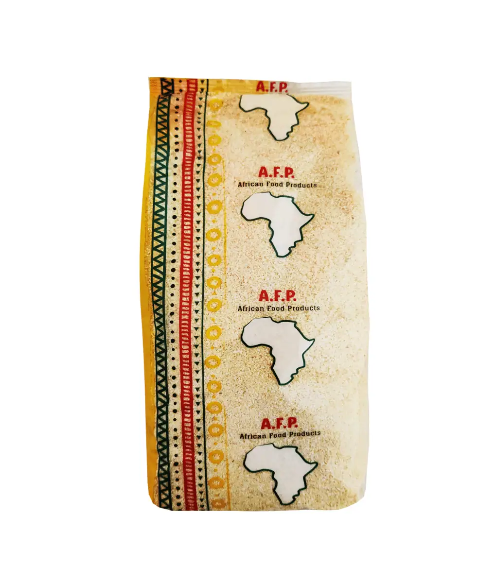 Asiatische Lebensmittel Online-Shop, Gari in Verpackung mit Afrika-Design.