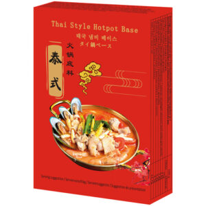 Asiatische Lebensmittel Online-Shop, Hotpot Basis in roter Verpackung.