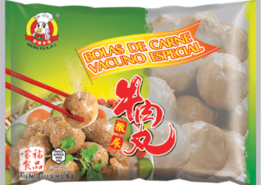 Asiatische Fleischbällchen im vakuumverpackten Beutel.