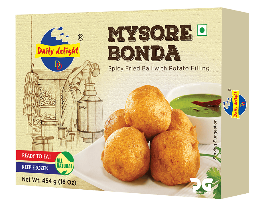 Asiatischer Lebensmittelladen, Mysore Bonda, frittiertes Gericht mit Kartoffelfüllung.