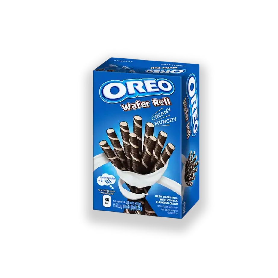 Asiatischer Lebensmittel Online-Shop. Oreo Wafer Roll Vanille, 54g, leckere Snacks.