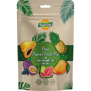 Tropische getrocknete Früchte, Mango, Ananas, Papaya, Passionsfrucht, Litschi.