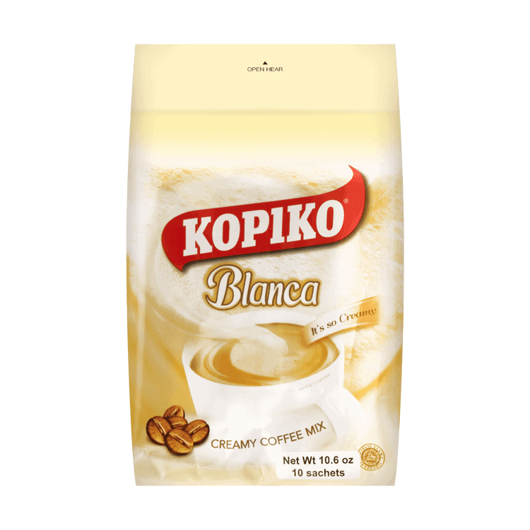 Asiatischer Kaffee Kopiko Blanca, cremig und aromatisch, 10 Beutel.