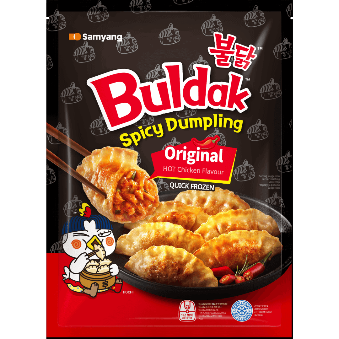 Asiatische Lebensmittel Online-Shop. Buldak Spicy Dumpling Verpackung mit Chicken Geschmack.