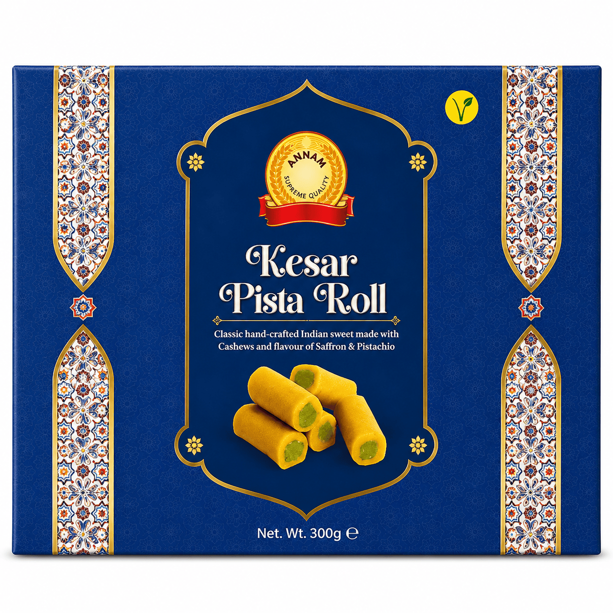 Asiatischer Kesar Pista Roll mit Cashews und Pistazien, 300g.