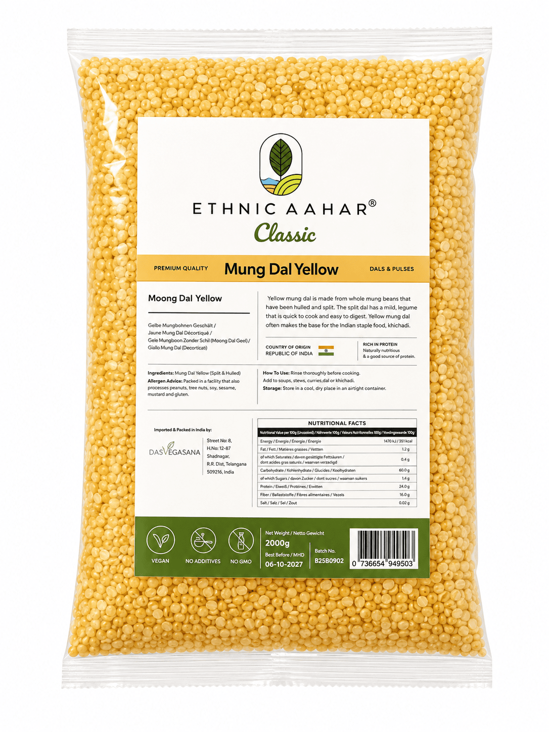 Asiatische Lebensmittel Online-Shop, Mung Dal Yellow, veganes Produkt, 2000g.