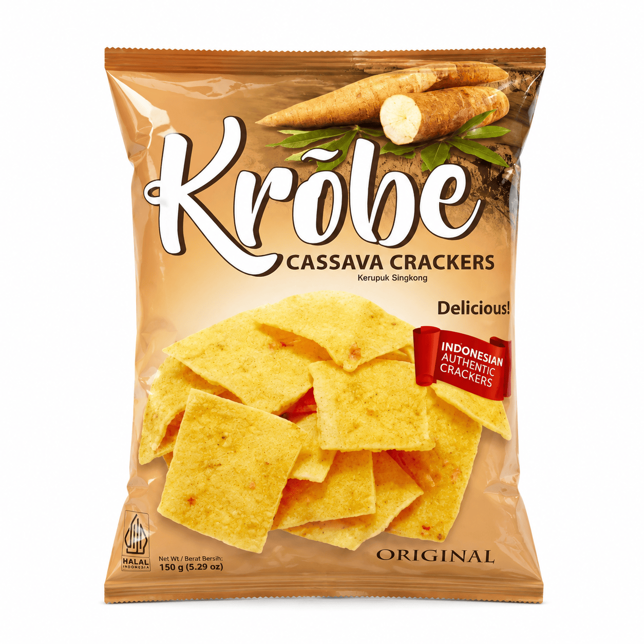 Asiatische Cassava Crackers im Snackbeutel, authentisch und lecker.