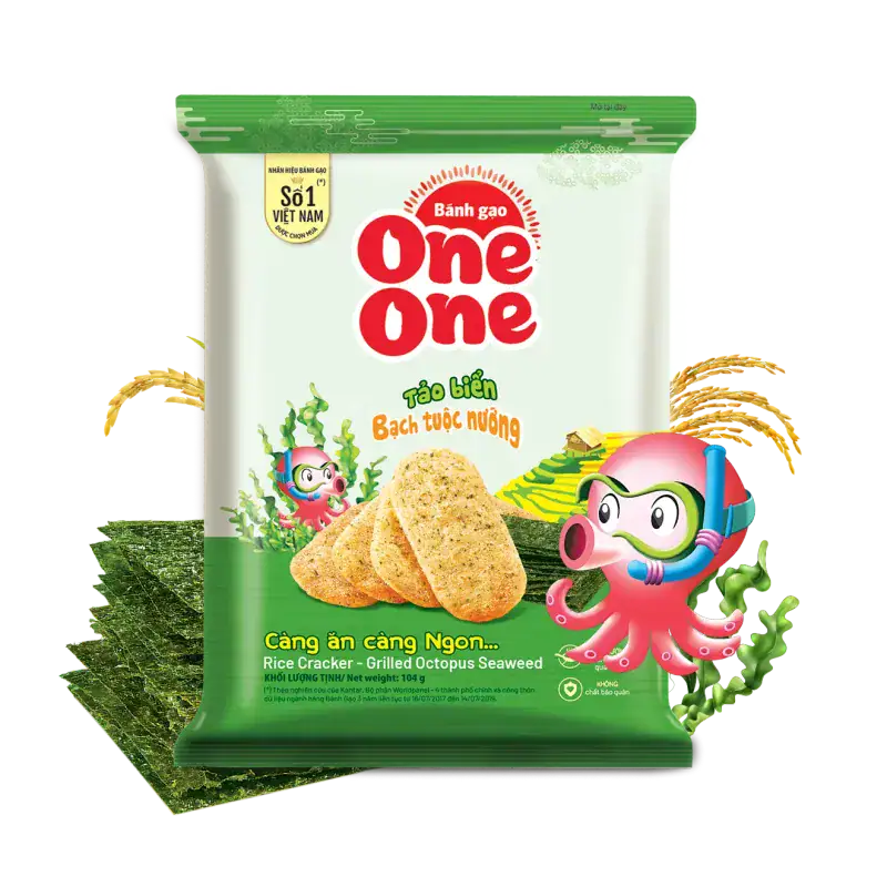 Asiatischer Reiscracker mit Meeresfrüchten und Oktopus-Design.
