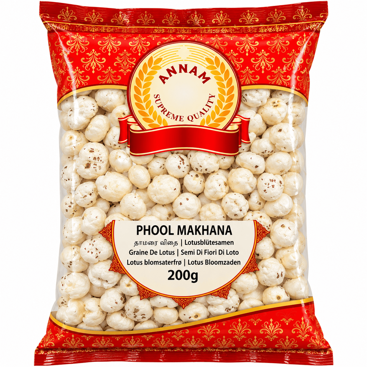 Asiatische Lebensmittel Online-Shop Produktbild Phool Makhana 200g.