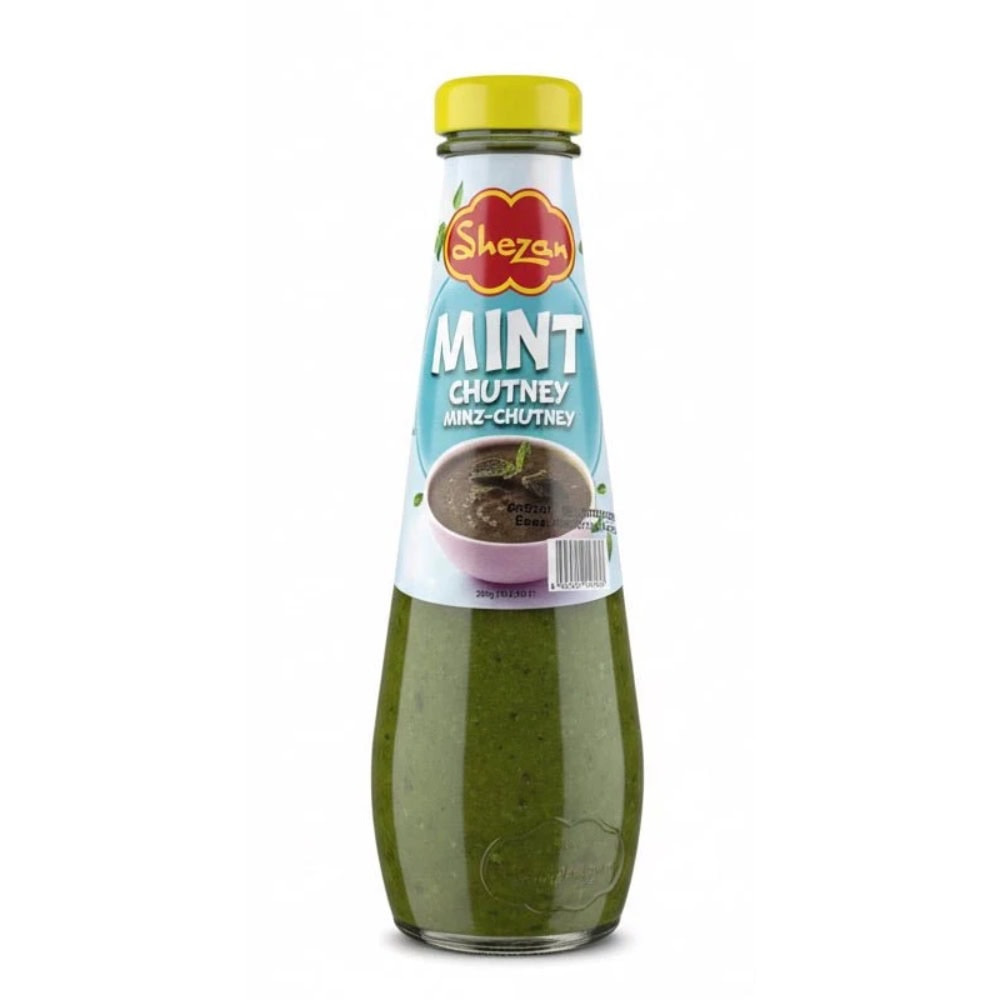 Asiatischer Minz-Chutney in Flasche, ideal für asiatische Gerichte.
