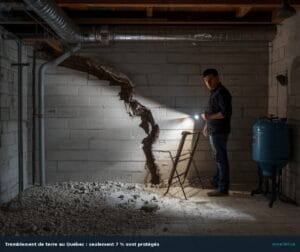 Homme inspecte fissure mur cheminée