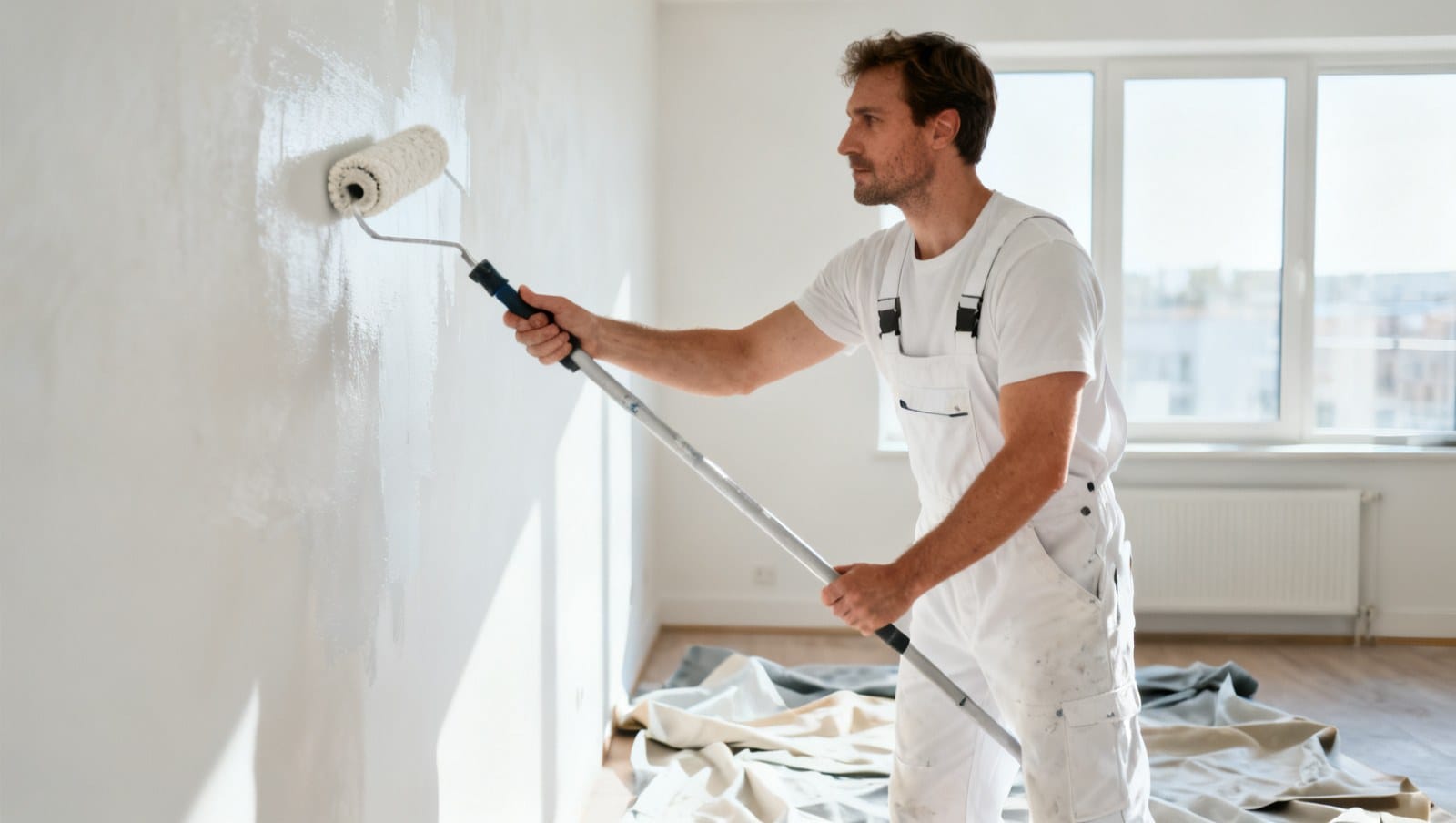 Peintre applique de la peinture sur un mur intérieur au Québec