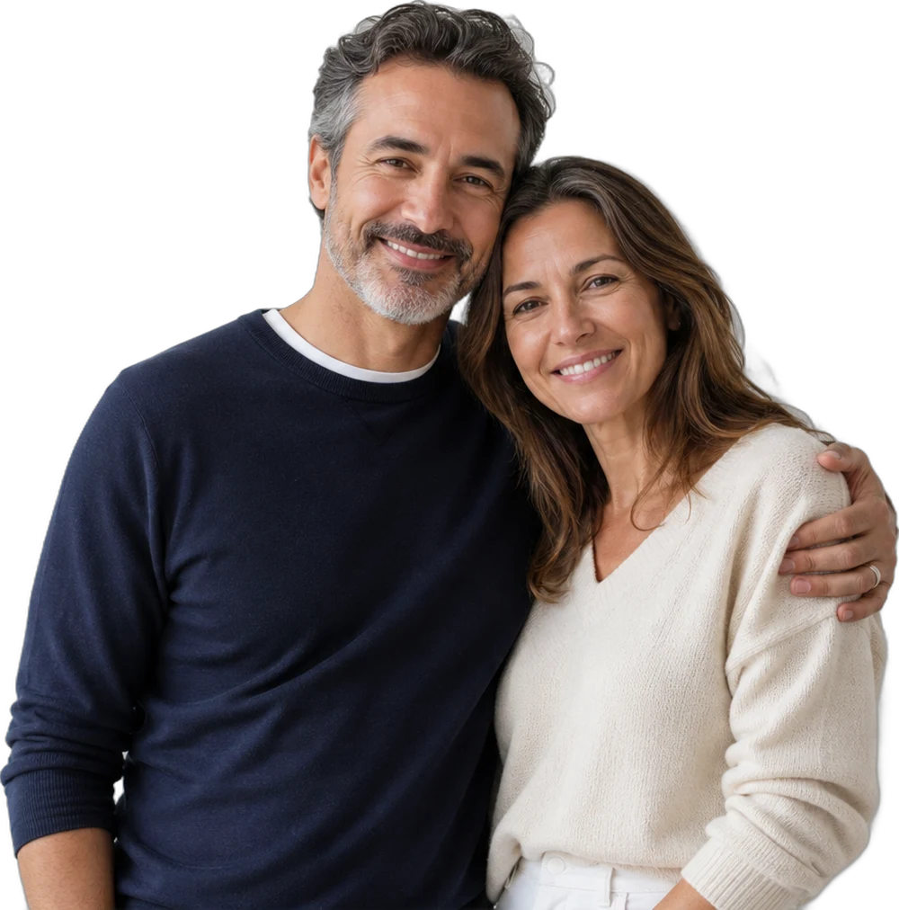 Un couple dans la quarantaine, souriant et serein