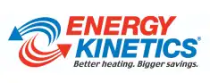 Logo of Energy Kinetics featuring blue and red arrows forming a circle, with the text "Energy Kinetics" and the slogan "Better heating. Bigger savings." written below.