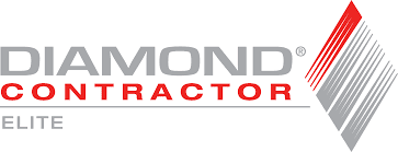 Logo of Diamond Contractor Elite in gray and red text with a stylized gray and red diamond shape on the right.