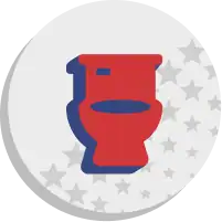 Red toilet icon on a circular Astar background adorned with gray stars.