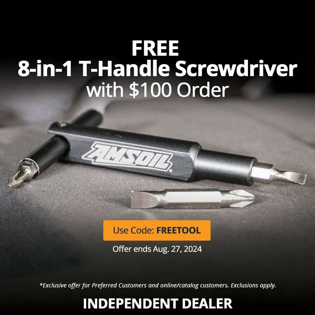 Free AMSOIL 8-in-1 T-handle screwdriver with $100 order