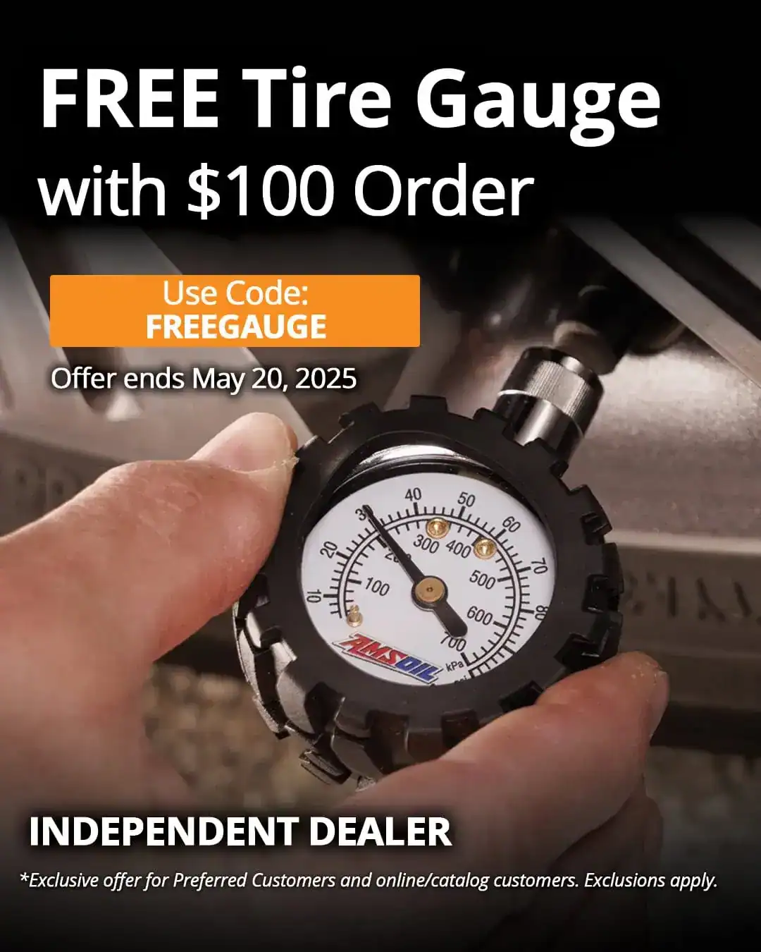 Free AMSOIL tire gauge with $100 order