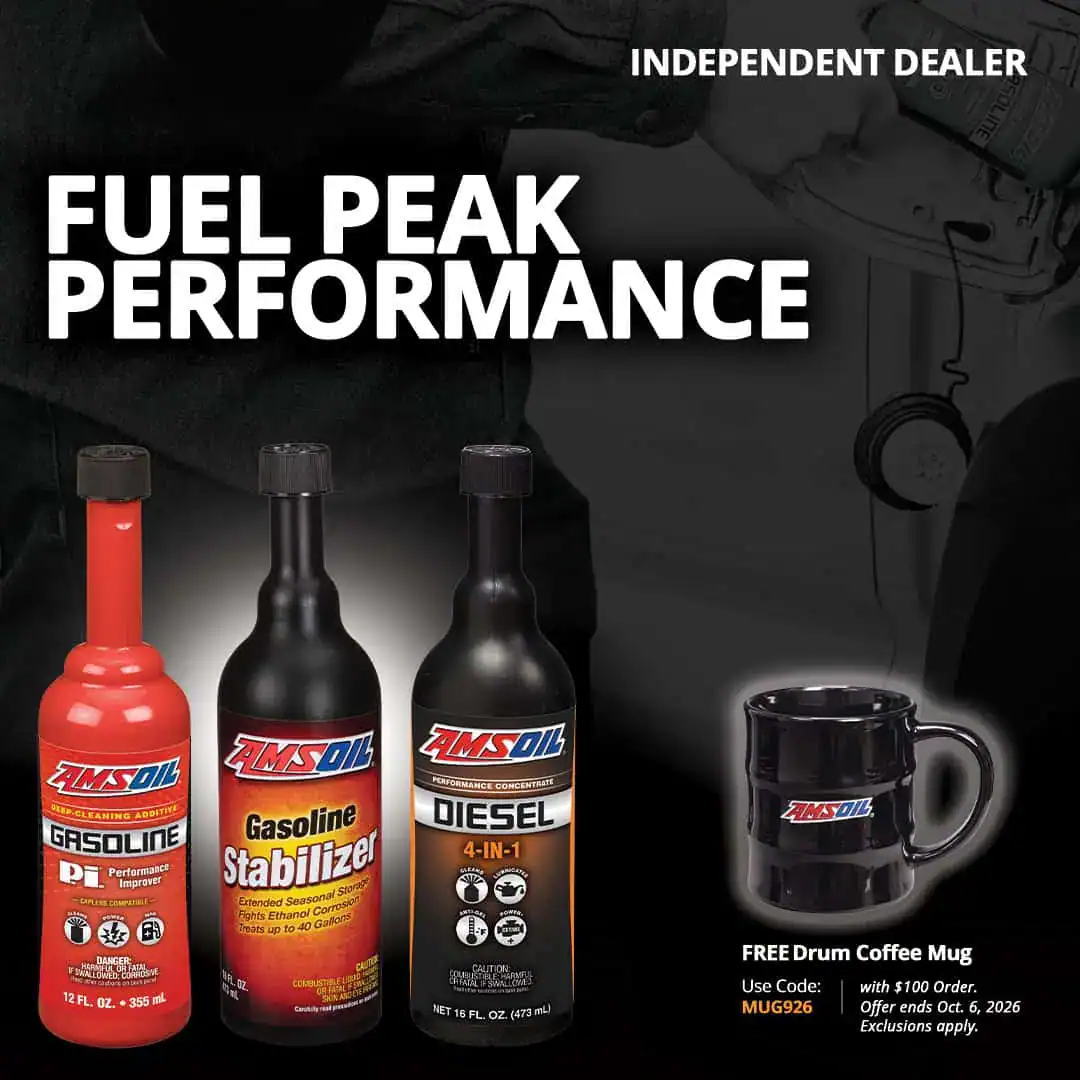 Free AMSOIL drum coffee mug with order of $100 or more