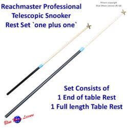 Telescopic snooker table rests. 1 full butt and 1 end-of-table snooker rests