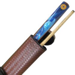 Blue Flash 2 piece pool cue and brown tube case