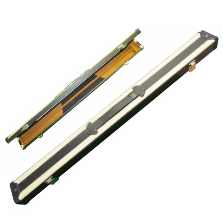 2 pc leatherette cue case with white stripes for snooker and pool cues.