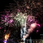 Spectacular fireworks display over Melbourne Harbour for New Year's Eve.