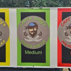 Captain Tony's Pirate Salsa logo with medium spice level.