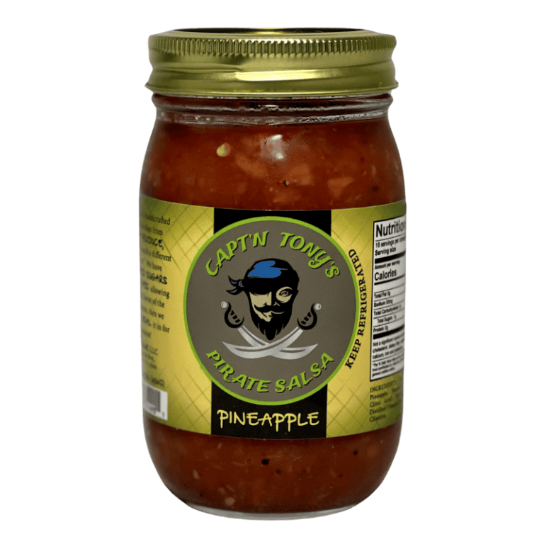 A jar of Capt'n Tony's sweet pineapple relish, perfect for adding a tropical flavor to your dishes.
