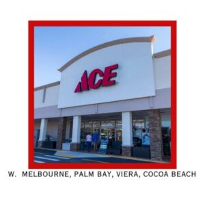 ALDI supermarket entrance in Melbourne, FL, with shoppers entering the store.