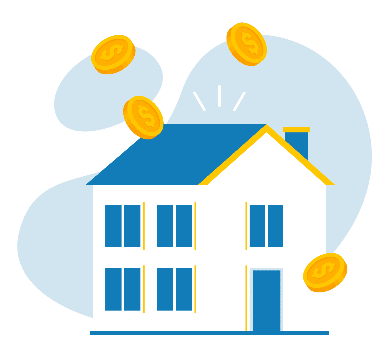 illustration of house with coins raining down