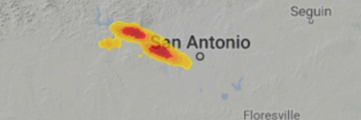 Map showing hail-impacted areas in San Antonio by Dolan Roofing & Construction