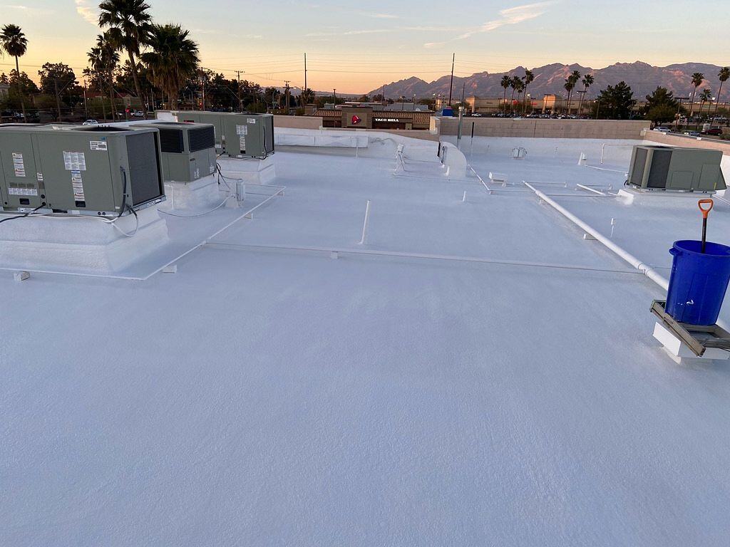 Completed TPO roof completed TPO roof installation from on top of the roof in san Antonio, TX