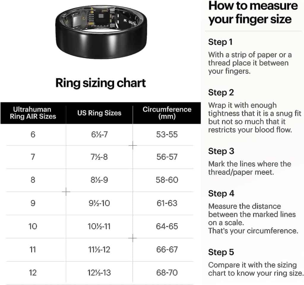 Ultrahuman Ring AIR - World’s lightest Sleep-Tracking Wearable, HRV, Heart Rate Temperature Monitoring, Track Sleep, Movement Recovery, Water Resistant up to 100 m, 6 Days Battery Life