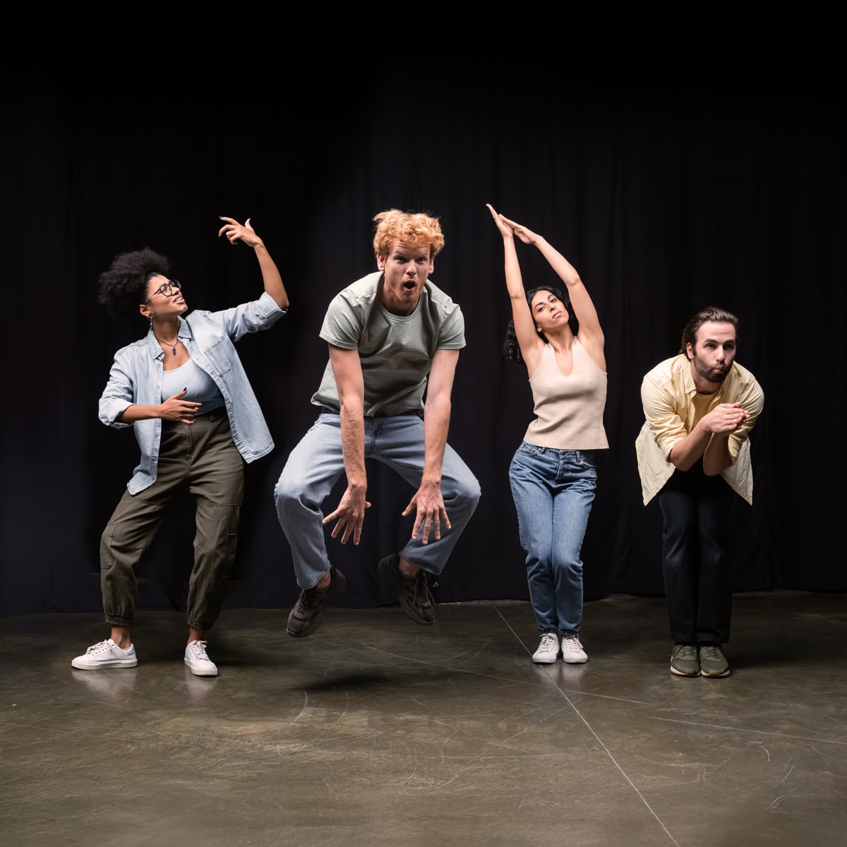 Group of diverse young adults participating in Recovery Improv™ at ElissaHelps®.