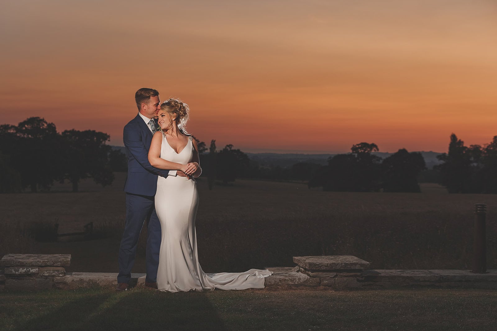 Georgina and Chris golden hour wedding portraits, Rockbeare Manor