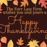 Autumn-themed Thanksgiving greeting card with leaves and warm colors, from Farr Law Firm, wishing clients a happy Thanksgiving.